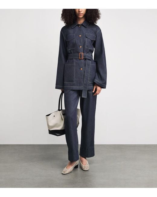 Lafayette 148 New York Blue Chambray Belted Jacket