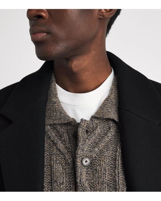 FRAME Gray Wool-Blend Cable-Knit Polo Sweater for men
