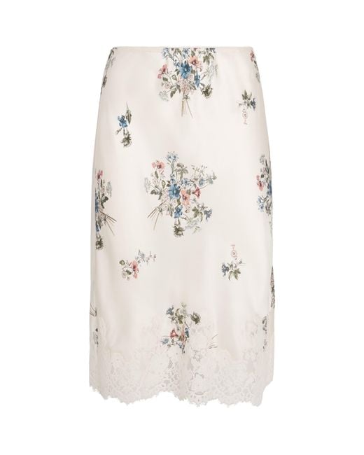 Doen White Silk Floral Elowette Midi Skirt