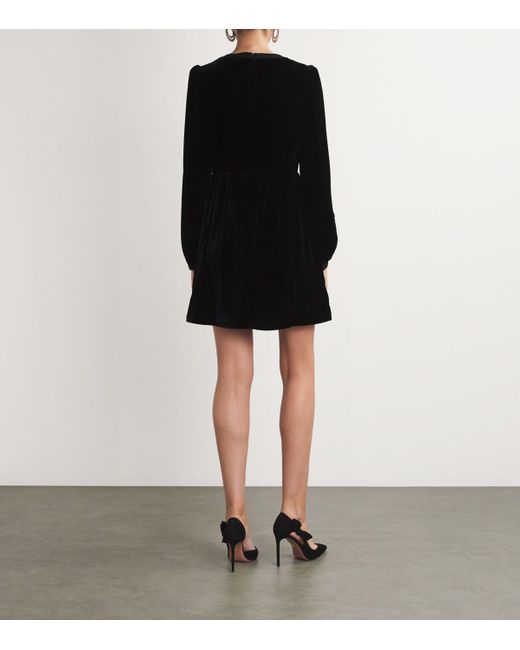 Saloni Velvet Embellished Camille Bows Mini Dress in Black | Lyst UK