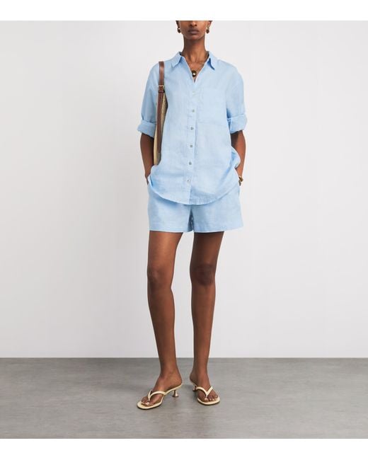 Heidi Klein Blue Linen Ponza Drawstring Shorts