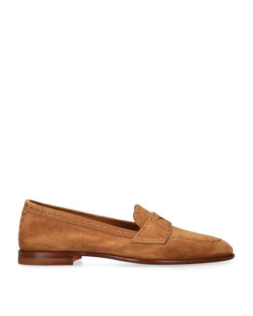 Santoni Brown Suede Marlene Dash Loafers