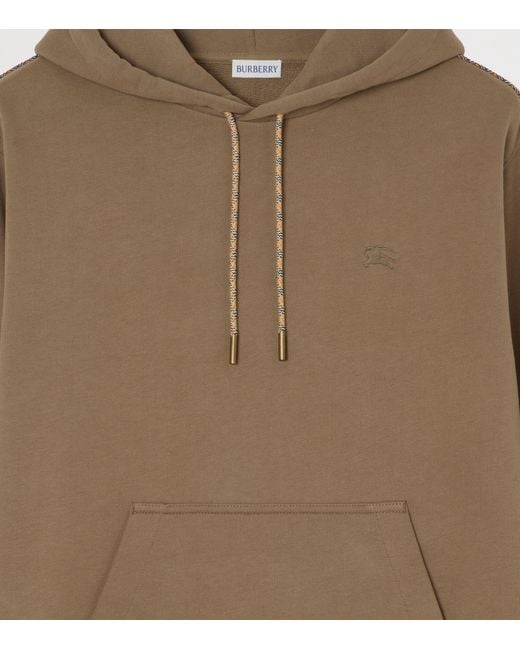 Burberry Green Cotton Check-Piping Slim Hoodie for men