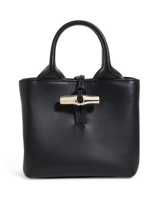 Longchamp Black Extra Small Leather Le Roseau Top-Handle Bag