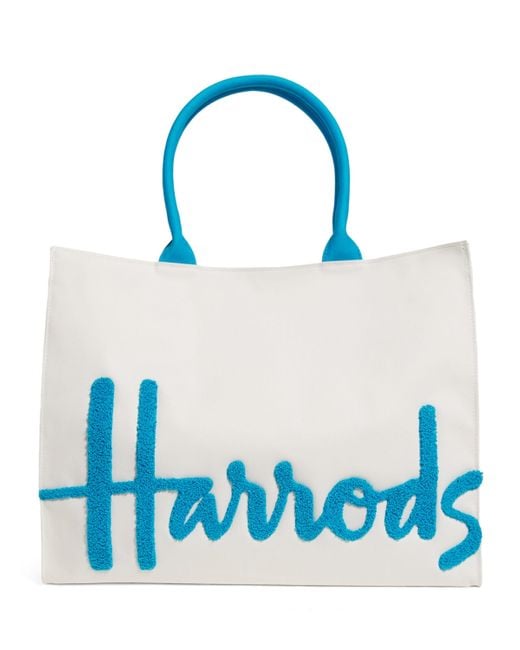 Harrods Blue Large Cotton Logo Tote Bag