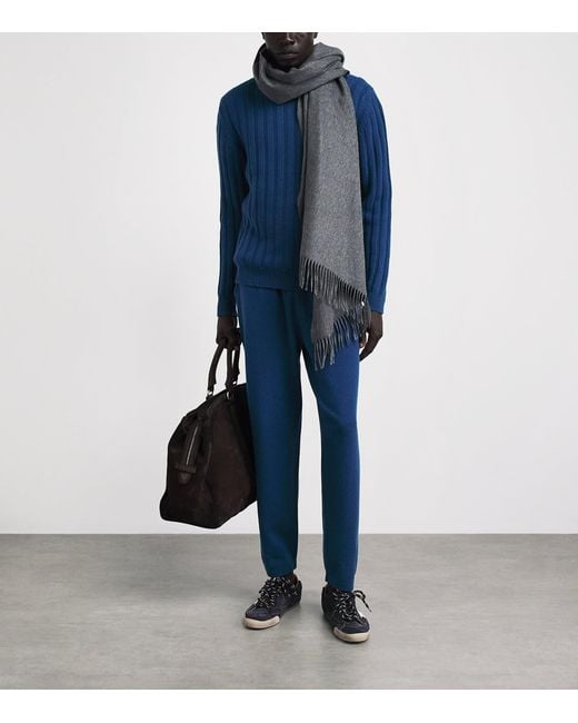 Johnstons Blue Cashmere Ribbed Sweater for men