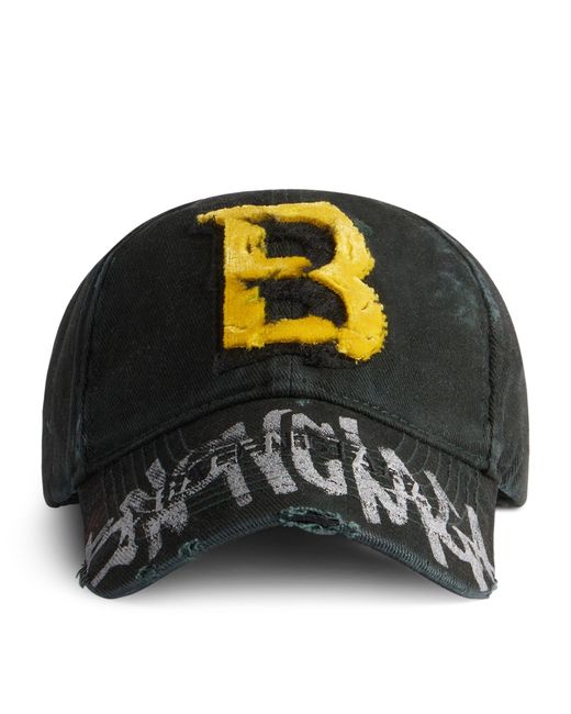 Balenciaga Black Distressed Logo Baseball Cap for men