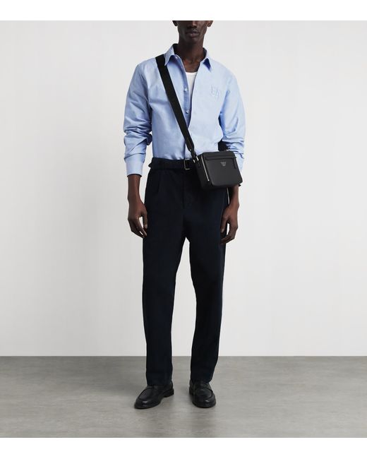 Emporio Armani Blue Cotton Logo Button-Up Shirt for men