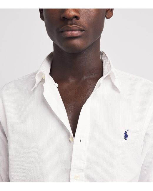 Polo Ralph Lauren White Cotton Seersucker Custom Fit Shirt for men