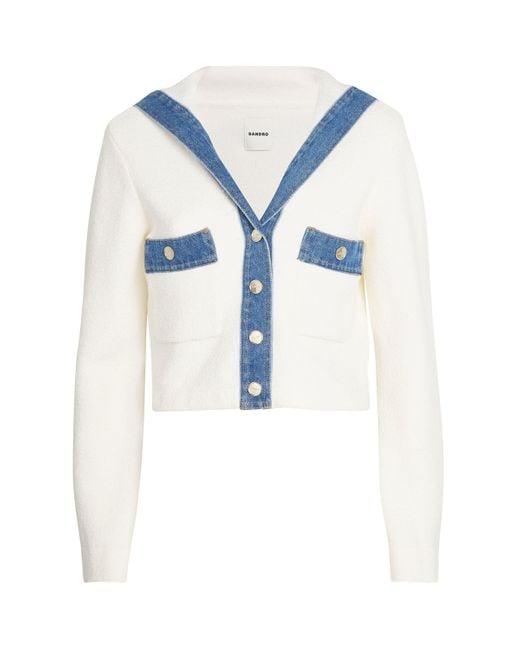 Sandro Blue Denim-Trim Cardigan