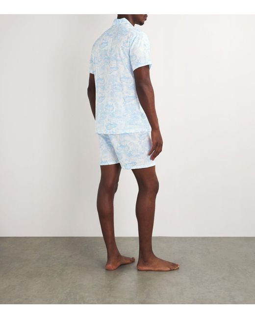 Derek Rose Blue Cotton Ledbury Short Pyjama Set for men