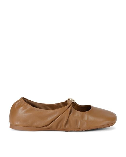 Loewe Brown Leather Pebble Soft Ballet Flats