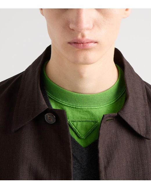 Prada Green Cotton Fabric-Triangle T-Shirt for men