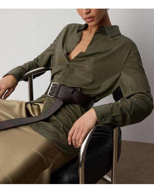 Ralph Lauren Green Silk Embellished Adrien Shirt