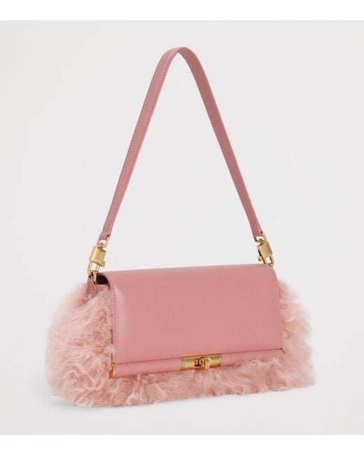 Dolce & Gabbana Pink Shearling-Trim Marlene Shoulder Bag