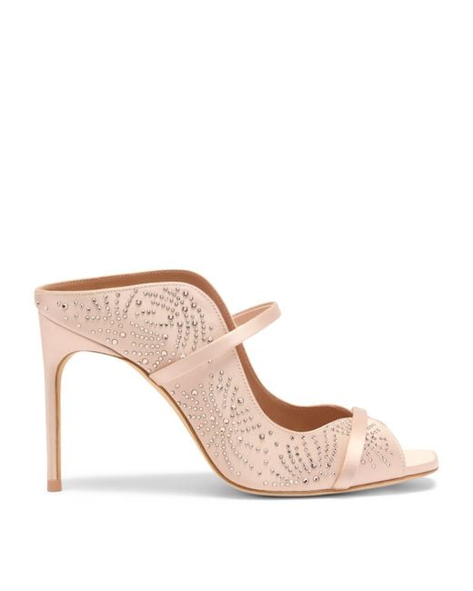 Malone Souliers Pink Satin Crystal-Embellished Noah Heeled Sandals 90