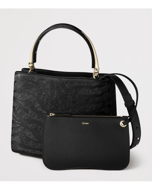 Cartier Black Calfskin Panthère De Top-Handle Bag