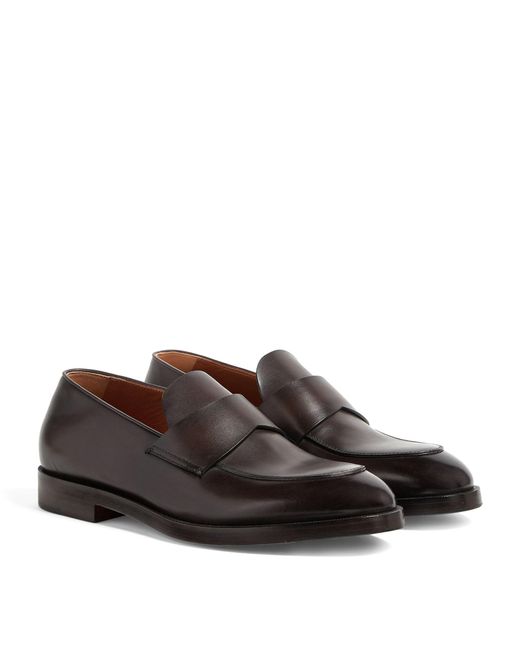 Zegna Brown Leather Torino Loafers for men