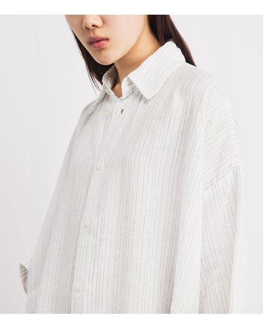 Eskandar White Linen-Blend Stripe Midi Shirt Dress