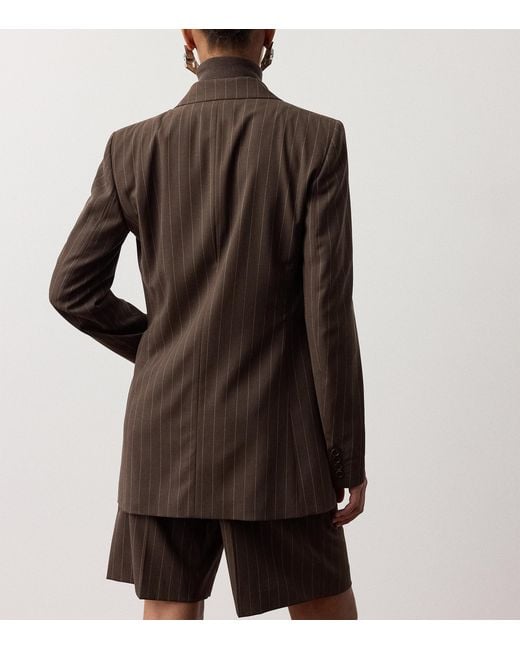 Ralph Lauren Brown Wool Pinstripe Ramona Blazer