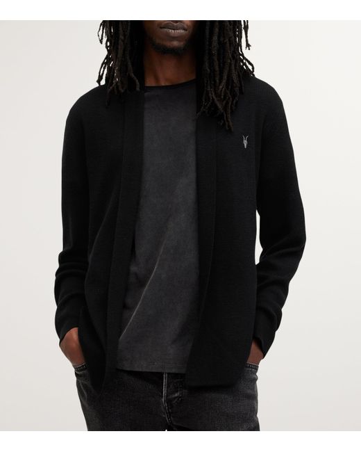 AllSaints Black Merino Wool Mode Cardigan for men