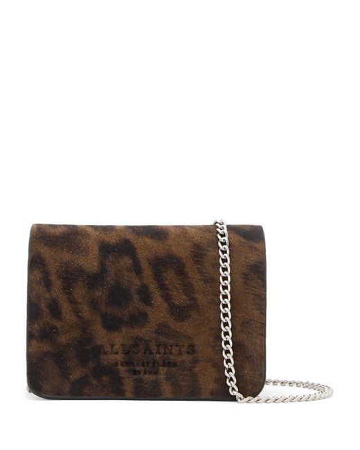 AllSaints Brown Suede Leopard Print Honore Cross-Body Bag