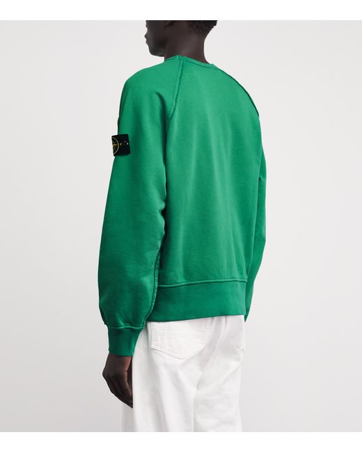 Stone Island Green Organic Cotton Raglan-Sleeve Sweatshirt for men