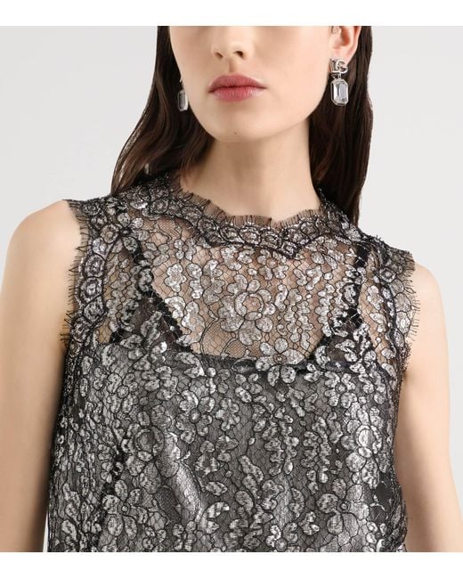 Dolce & Gabbana Gray Lamé Lace Mini Dress