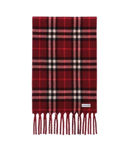 Burberry Red Cashmere Reversible Knight Stamp Scarf