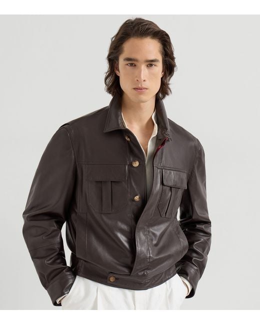 Brunello Cucinelli Gray Nappa Leather Jacket for men