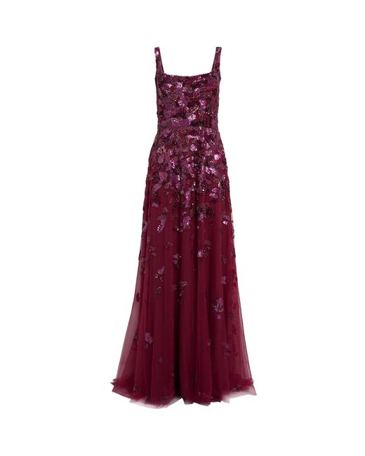Zuhair Murad Red Embellished Square Neck Gown