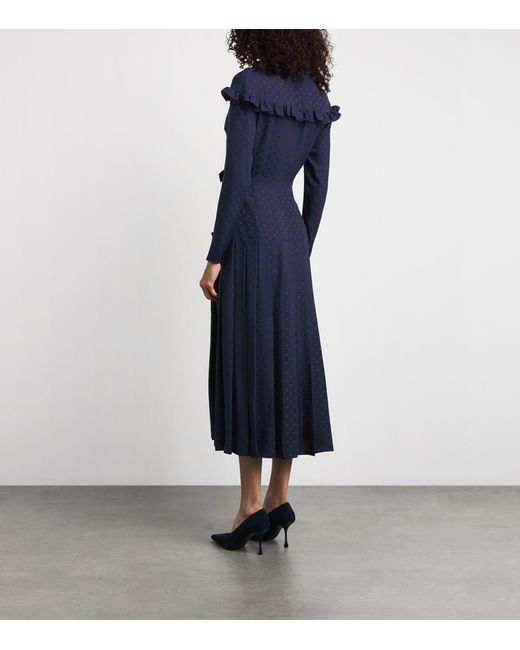 Alessandra Rich Blue Silk Pleated Midi Dress