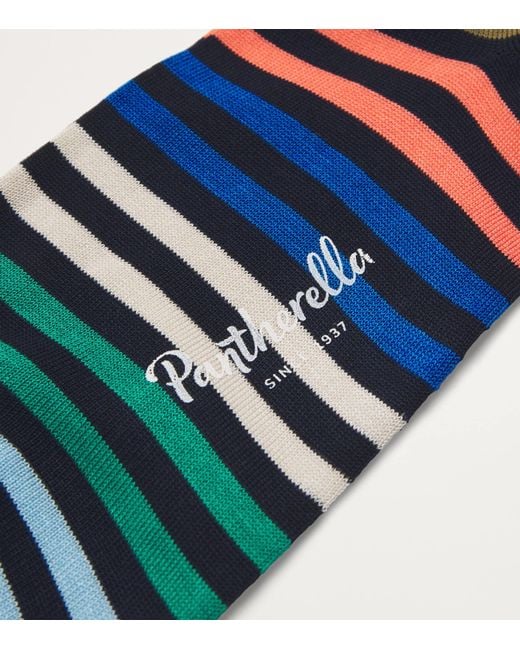 Pantherella Blue Cotton-Blend Striped Kilburn Socks for men