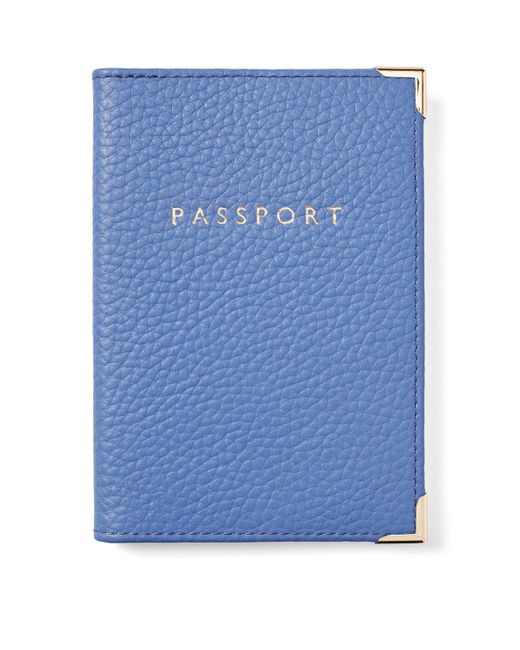 Aspinal Blue Leather Passport Cover for men