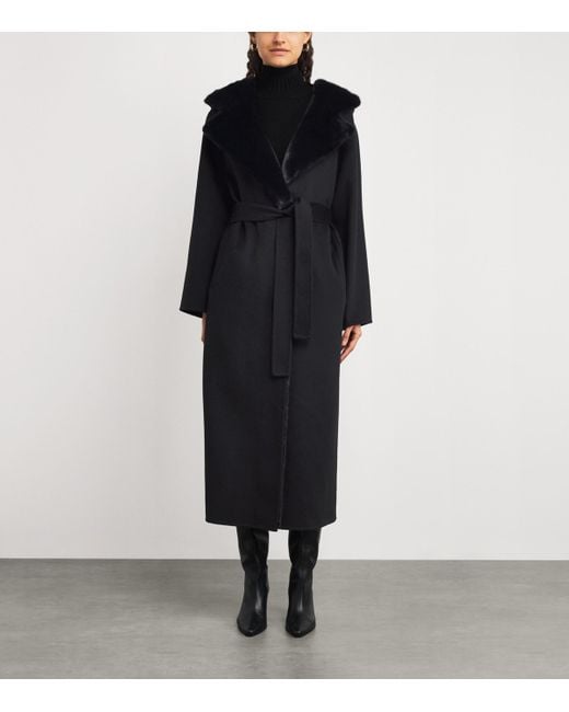 Yves Salomon Black Hooded Mink Fur-Trim Coat