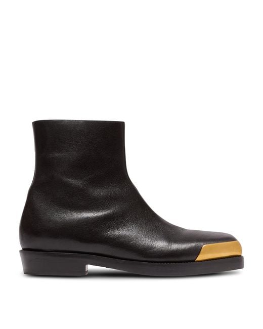 Balmain Black Leather Square Toe Boots for men