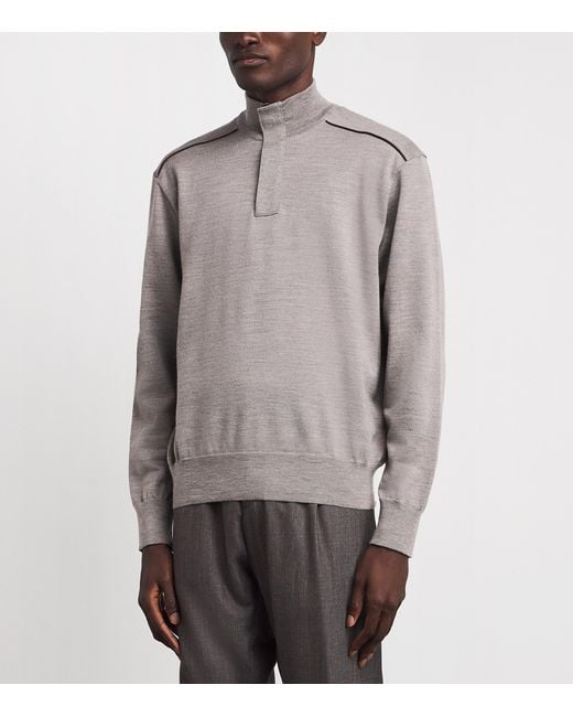 Paul & Shark Gray Virgin Wool Quarter-Zip Sweater for men