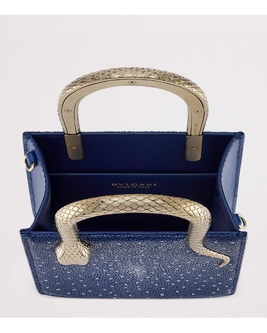 BVLGARI Blue Mini Galuchat Leather Serpentine Tote Bag
