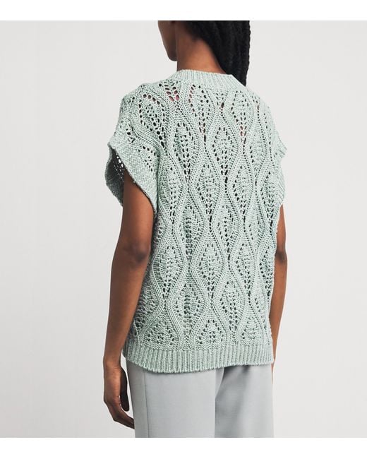 Eleventy Blue Cotton-Blend V-Neck Sweater