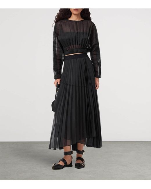 AllSaints Black Pleated Micaela Top