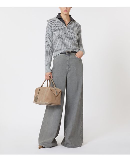 Max Mara Gray Wool-Blend Half-Zip Sweater