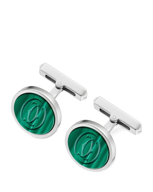 Cartier Green Sterling Silver And Malachite Double C Cufflinks for men