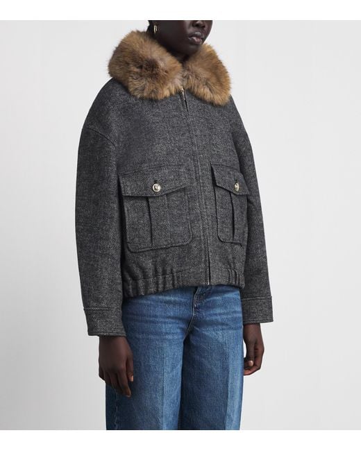 Maje Gray Denim Oversized Herringbone Jacket