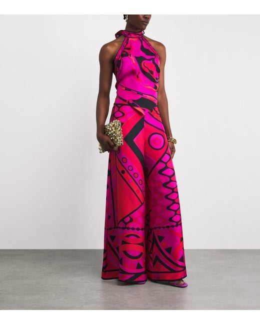 Emilio Pucci Pink Silk Printed Halterneck Top