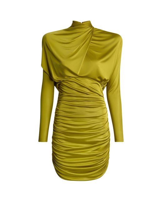 Balmain Green Draped Long-Sleeve Mini Dress