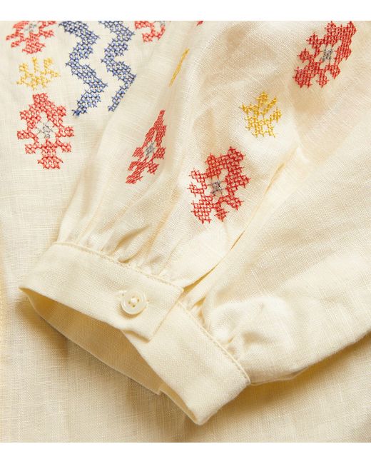 MAX&Co. Natural Linen Embroidered Blouse