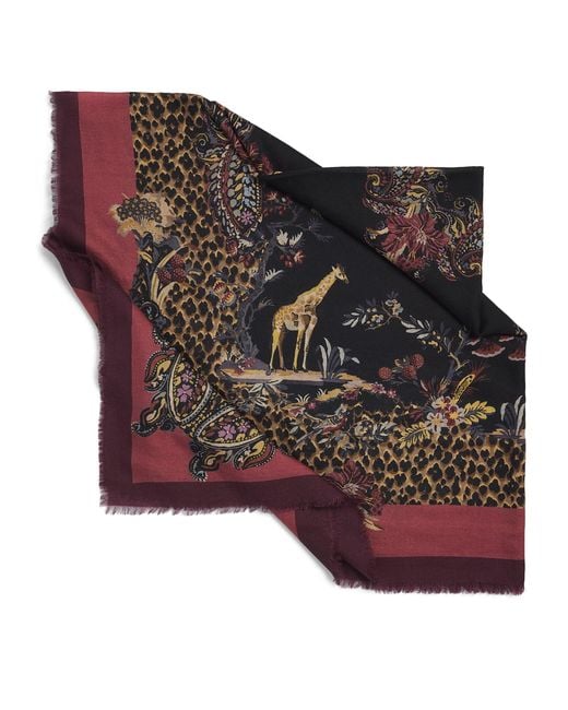 Etro Red Wool-Silk Paisley Aida Shawl