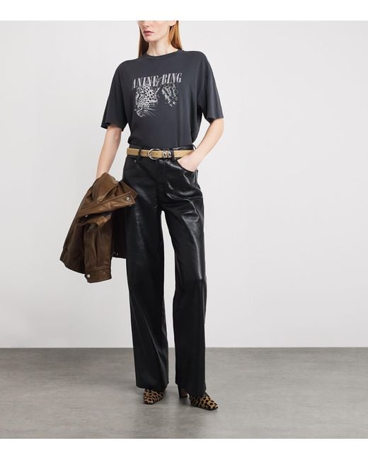Anine Bing Black Leopard Print Cohen T-Shirt