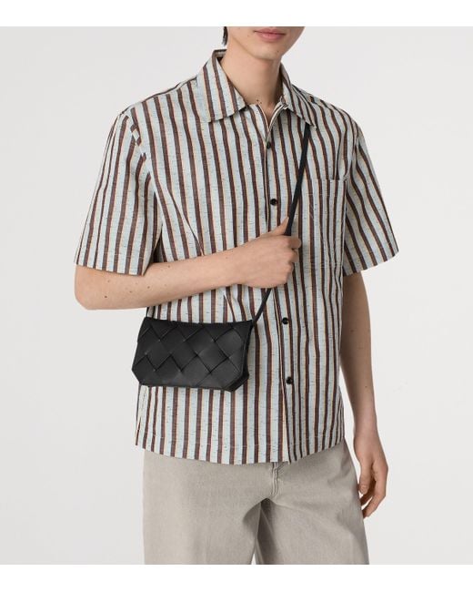 Bottega Veneta Black Leather Intreccio Cross-Body Pouch for men