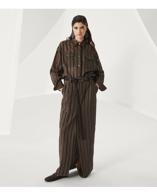 Brunello Cucinelli Brown Cotton Organza Dazzling Stripe Jacket